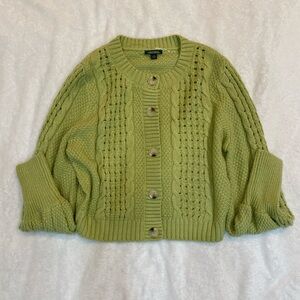 wild fable Light Green Cable Knit Button-Front Cardigan